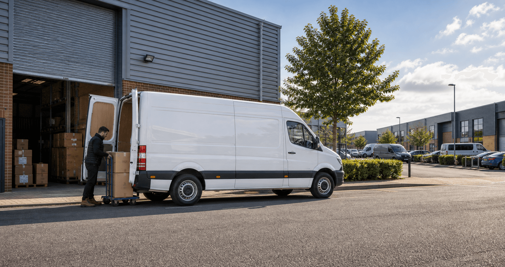 Modern self-drive rental van ready for loading in Maidstone